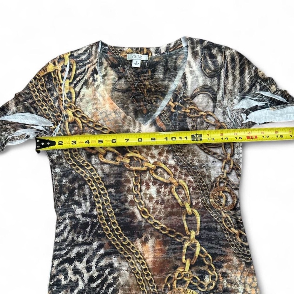 Cache Women's Long Sleeve Top with Gold Chain Print - Picture 4 of 6